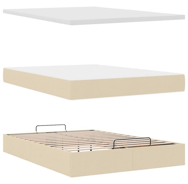 Otomanski krevet s madracem krem 140x190cm od tkanine - Krema / 140 x 190 cm