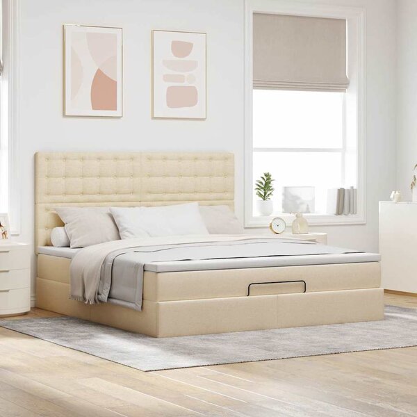 Otomanski krevet s madracem krem 160x200 cm od tkanine - Krema / 160 x 200 cm