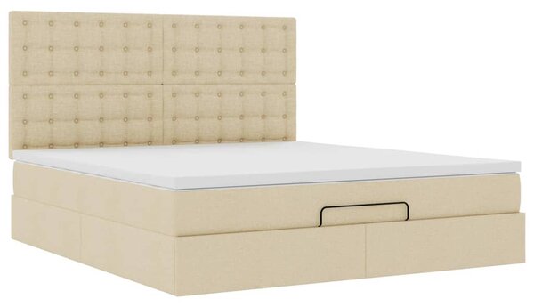 Otomanski krevet s madracem krem 160x200 cm od tkanine - Krema / 160 x 200 cm