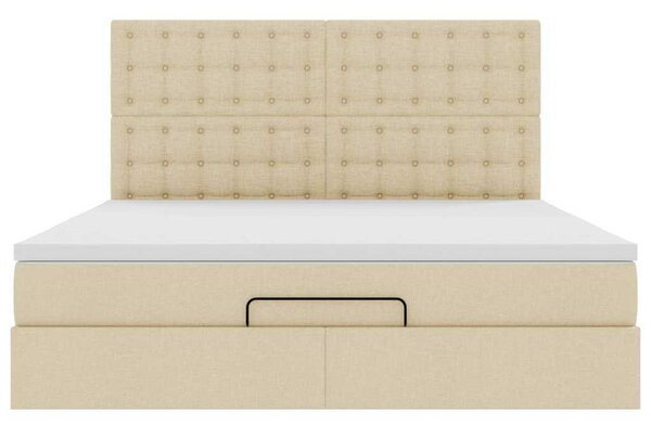 Otomanski krevet s madracem krem 160x200 cm od tkanine - Krema / 160 x 200 cm