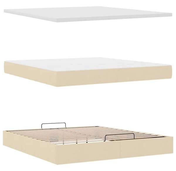 Otomanski krevet s madracem krem 160x200 cm od tkanine - Krema / 160 x 200 cm