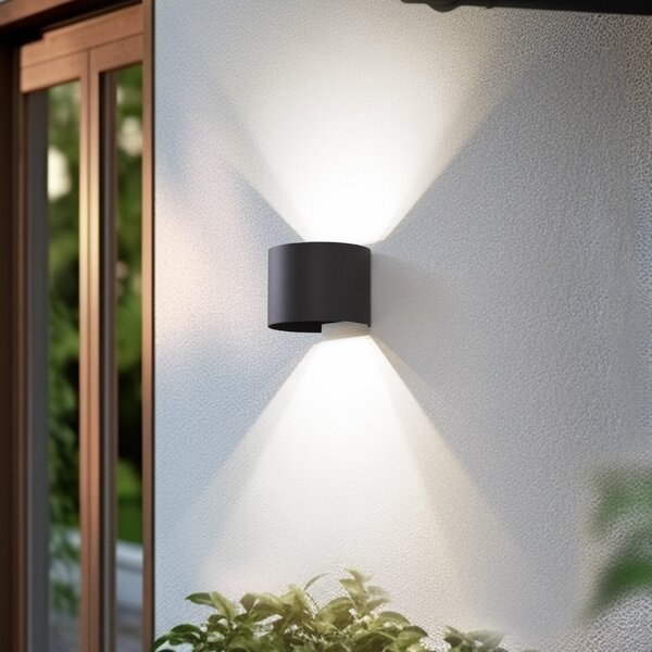 Lindby Smart vanjska zidna LED svjetiljka, Dara, siva, okrugla, CCT RGB, Tuya, prigušiva, Sivo, Aluminij