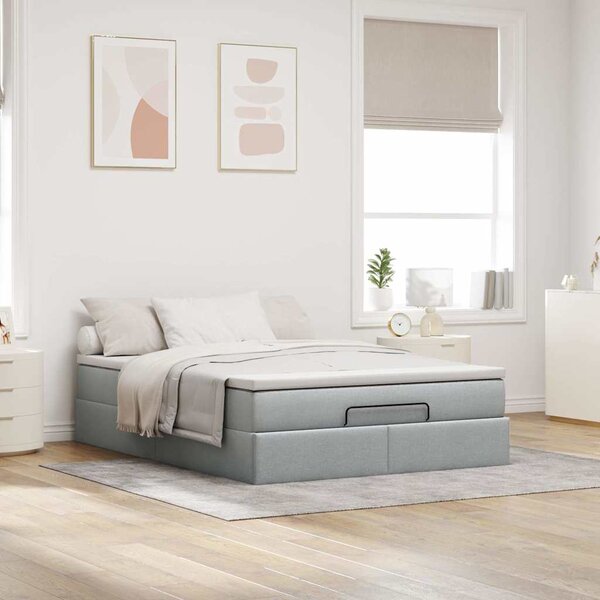 Otomanski krevet s madracem svijetlosivi 140x190 cm od tkanine - Siva / 140 x 190 cm