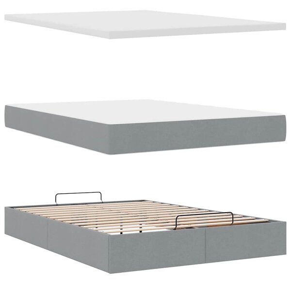 Otomanski krevet s madracem svijetlosivi 140x190 cm od tkanine - Siva / 140 x 190 cm
