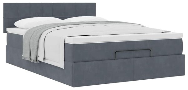 Otomanski krevet s madracem tamnosivi 140x190 cm baršunasti - Siva / 140 x 190 cm