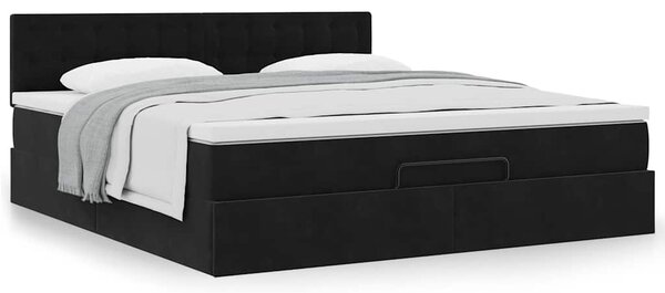 Otomanski krevet s madracem crni 160x200 cm baršunasti - Crna / 160 x 200 cm