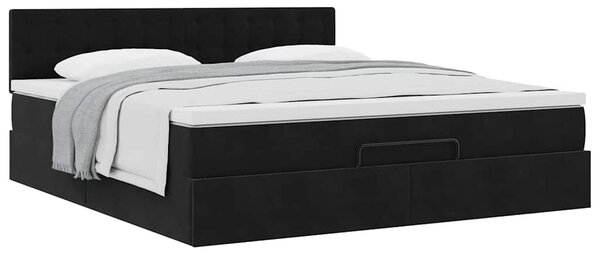 Otomanski krevet s madracem crni 160x200 cm baršunasti - Crna / 160 x 200 cm