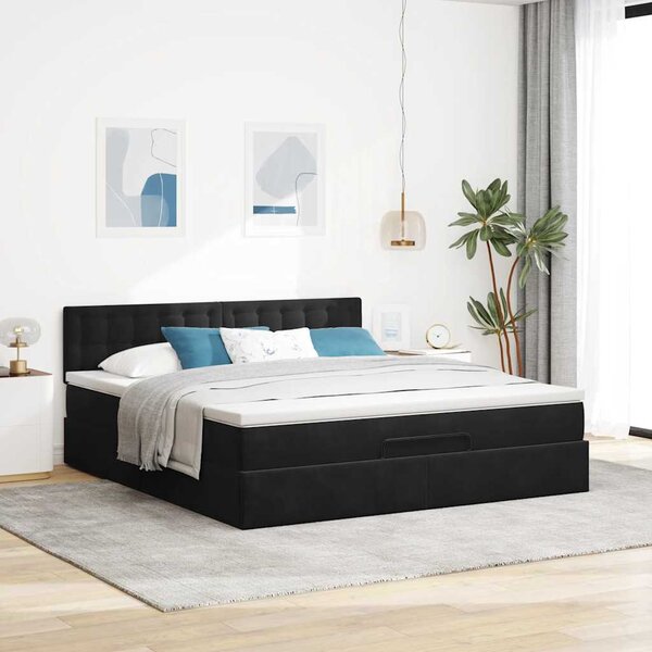 Otomanski krevet s madracem crni 160x200 cm baršunasti - Crna / 160 x 200 cm
