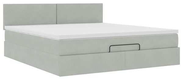Otomanski krevet s madracem svijetlosivi 160x200 cm baršunasti - Siva / 160 x 200 cm