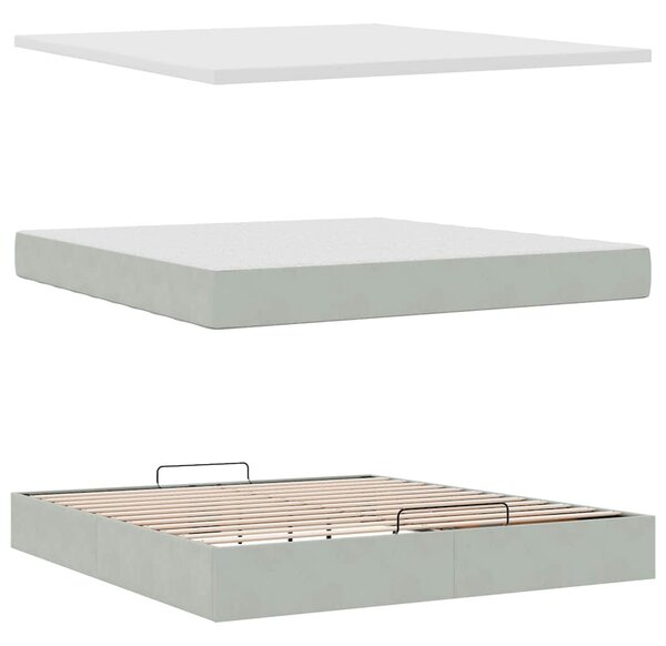 Otomanski krevet s madracem svijetlosivi 160x200 cm baršunasti - Siva / 160 x 200 cm