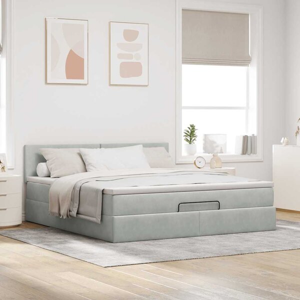 Otomanski krevet s madracem svijetlosivi 160x200 cm baršunasti - Siva / 160 x 200 cm