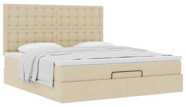 Otomanski krevet s madracem krem 160x200 cm od tkanine - Krema / 160 x 200 cm