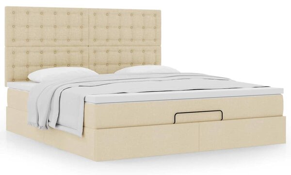 Otomanski krevet s madracem krem 160x200 cm od tkanine - Krema / 160 x 200 cm
