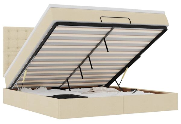 Otomanski krevet s madracem krem 160x200 cm od tkanine - Krema / 160 x 200 cm