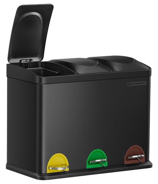 SONGMICS kanta za razdvojeno smeće s 3 pretinca na pedalu, 45 L (3 x 15 L), crna kao tinta