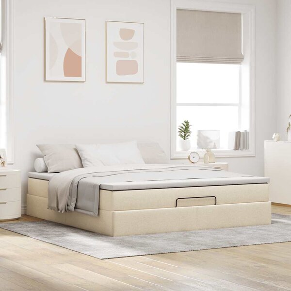 Otomanski krevet s madracem krem 160x200 cm od tkanine - Krema / 160 x 200 cm