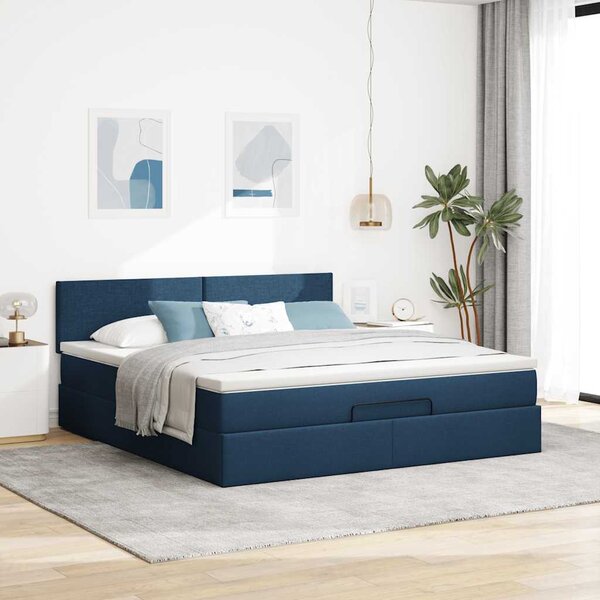 Otomanski krevet s madracem plavi 160x200cm od tkanine - Plava / 160 x 200 cm
