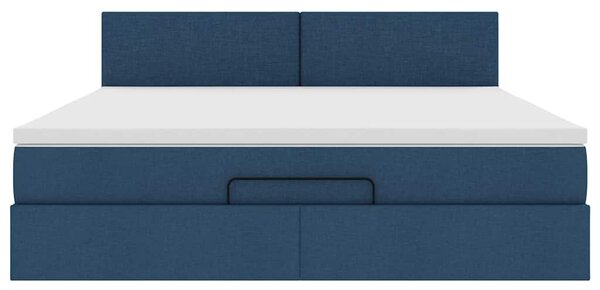 Otomanski krevet s madracem plavi 160x200cm od tkanine - Plava / 160 x 200 cm
