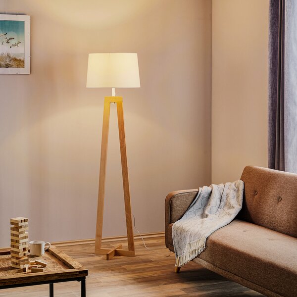 Aluminor Sacha LS podna lampa od drveta i tekstila, bijela, Drvo, Dnevni boravak/blagovaonica, Drvo