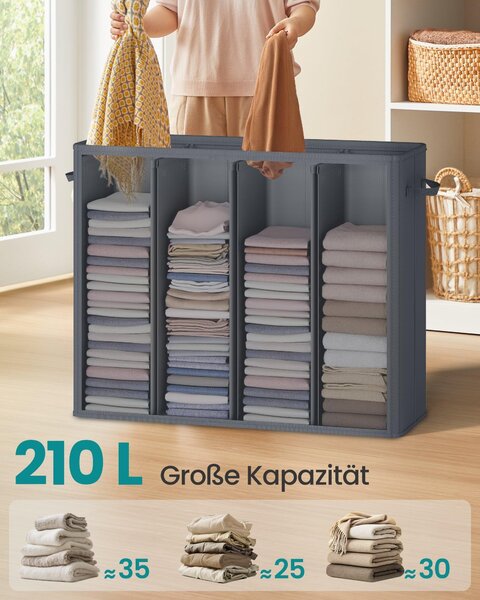 SONGMICS košara za rublje s 4 pretinca i poklopcem, 210 L, tamnosiva