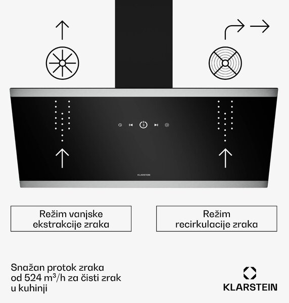 Klarstein FlashLine napa, A++, 578 m³/h, 3 razine, dotaknuti, tiho, LED, ekstrakcija/recirkulacija, 100 W