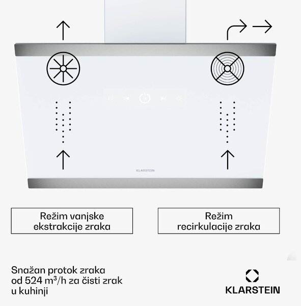 Klarstein FlashLine napa, A++, 578 m³/h, 3 razine, dotaknuti, tiho, LED, ekstrakcija/recirkulacija, 100 W