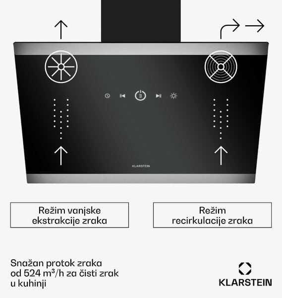 Klarstein FlashLine napa, A++, 578 m³/h, 3 razine, dotaknuti, tiho, LED, ekstrakcija/recirkulacija, 100 W