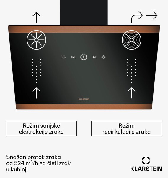 Klarstein FlashLine 60 napa, A++, 578 m³/h, 3 razine, dotaknuti, tiho, LED, ekstrakcija/recirkulacija, 100 W