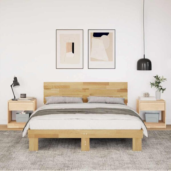 Okvir kreveta uzglavljem bez madraca 135x190 cm puno drvo hrast - Smeđa / 135 x 190 cm