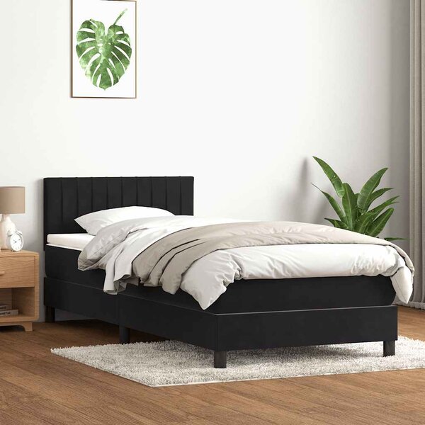Box spring krevet s madracem crni 90x210 cm baršunasti - Crna / 90 x 210 cm