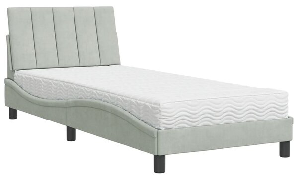 Krevet s madracem Hanko svjetlosivi 80 x 200 cm baršunasti - Siva / 80 x 200 cm