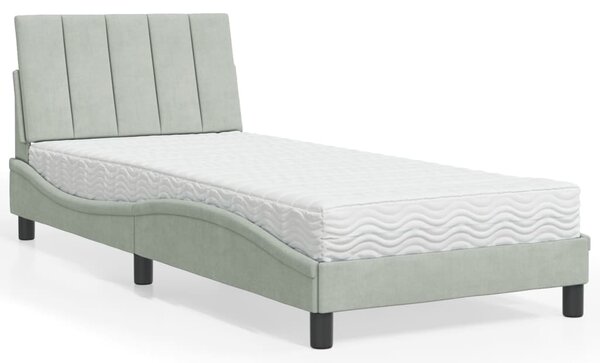 Krevet s madracem Hanko svjetlosivi 80 x 200 cm baršunasti - Siva / 80 x 200 cm