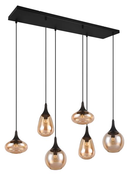 Trio Lighting Lumina viseća svjetiljka, 6 žarulja, crna/jantarna, staklo, prigušiva, Dnevni boravak/blagovaonica, Staklo