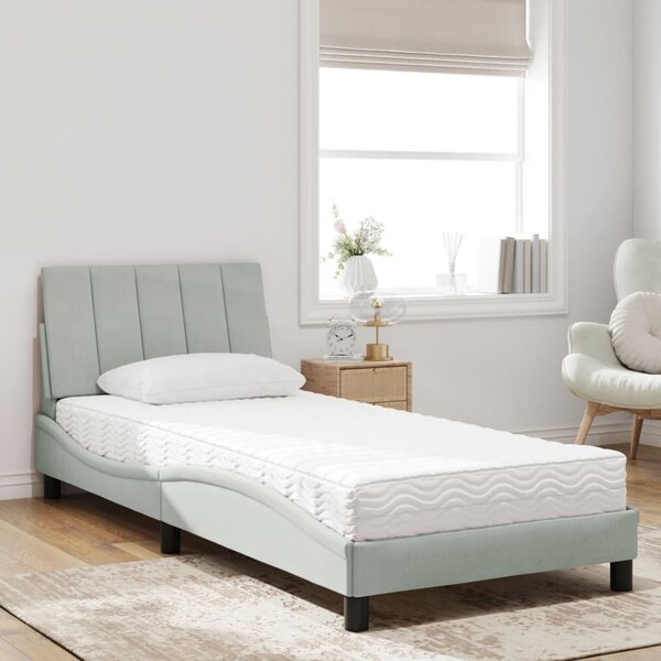 Krevet s madracem Hanko svjetlosivi 80 x 200 cm baršunasti - Siva / 80 x 200 cm