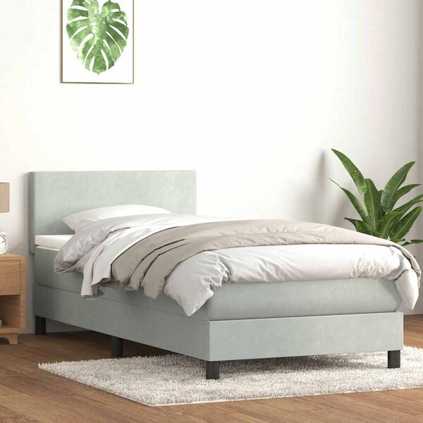 Box Spring krevet s madracem svijetlo sivi 80x210 cm baršun - Siva / 80 x 210 cm