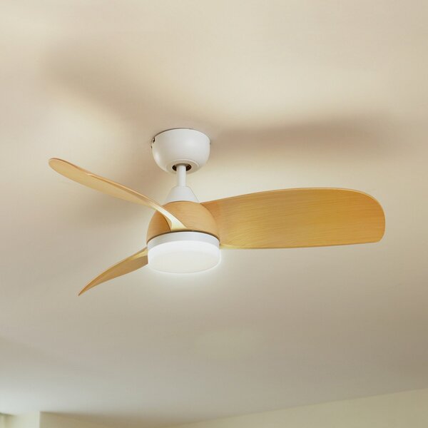 Lindby Enon LED stropni ventilator, bijela/drveni efekt, DC, tih, prigušiva, Bijela, Dnevni boravak/blagovaonica, Metal