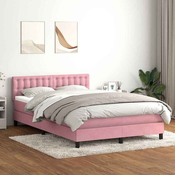 Box Spring krevet s madracem i LED ružičasti 140x220 cm baršun - Ružičasti / 140 x 220 cm