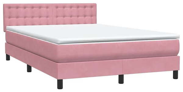 Box Spring krevet s madracem i LED ružičasti 140x220 cm baršun - Ružičasti / 140 x 220 cm