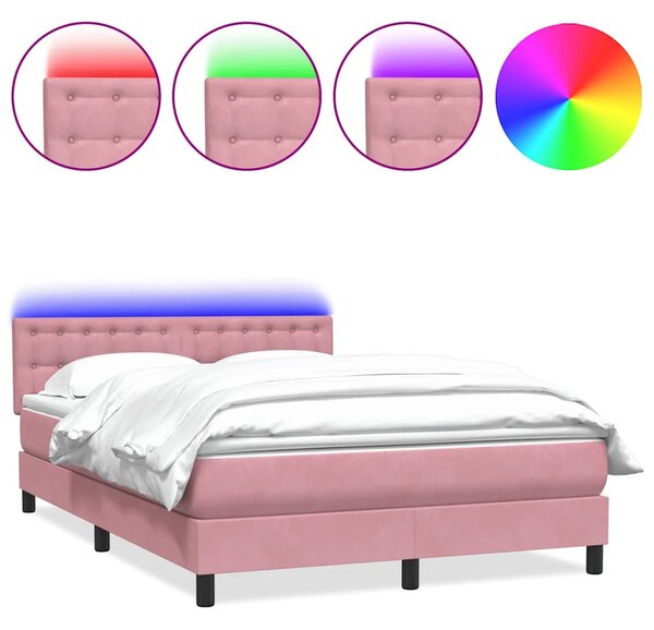 Box Spring krevet s madracem i LED ružičasti 140x220 cm baršun - Ružičasti / 140 x 220 cm