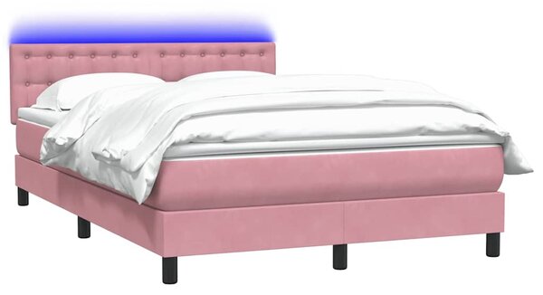 Box Spring krevet s madracem i LED ružičasti 140x220 cm baršun - Ružičasti / 140 x 220 cm