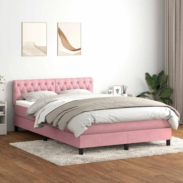 Box Spring krevet s madracem ružičasti 140x220 cm baršun - Ružičasti / 140 x 220 cm
