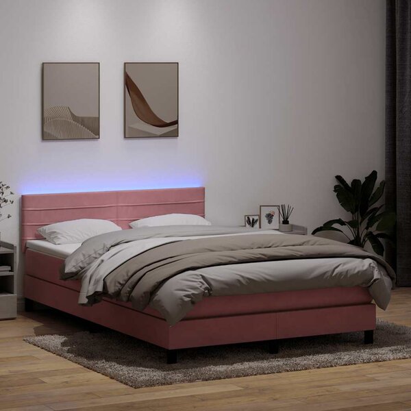 Krevet s oprugama i madracem LED ružičasti 140x210 cm baršunasti - Ružičasti / 140 x 210 cm