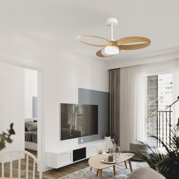 Mantra Iluminación LED stropni ventilator Infinity, efekt drva, DC, tih, Ø 93 cm, CCT, prigušiva, Drvo, Dnevni boravak/blagovaonica, Plastika
