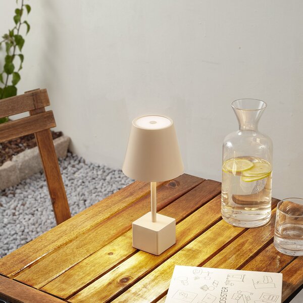 Lindby LED stolna lampa na baterije Janea CUBE, bež, metal