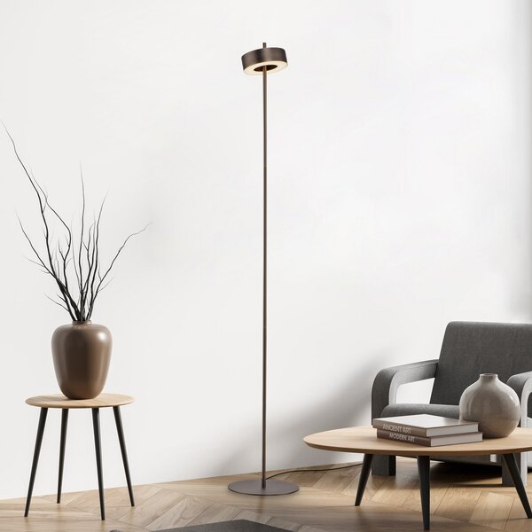 Q-Smart-Home Paul Neuhaus Smart LED podna svjetiljka Q-Rotate tamno smeđa 140 cm, prigušiva, Smeđa / hrđa, Dnevni boravak/blagovaonica, Metal