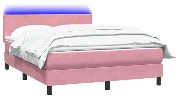 Box Spring krevet s madracem i LED ružičasti 160x220 cm baršun - Ružičasti / 160 x 220 cm