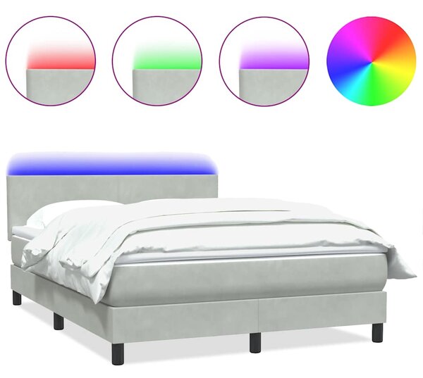 Krevet s oprugama i madracem LED svjetlosivi 160x220 cm baršunasti - Siva / 160 x 220 cm