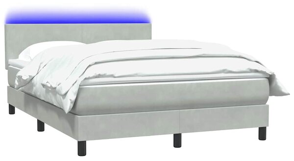 Krevet s oprugama i madracem LED svjetlosivi 160x220 cm baršunasti - Siva / 160 x 220 cm