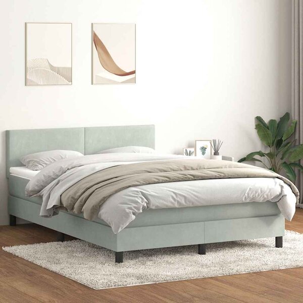 Krevet s oprugama i madracem LED svjetlosivi 160x220 cm baršunasti - Siva / 160 x 220 cm