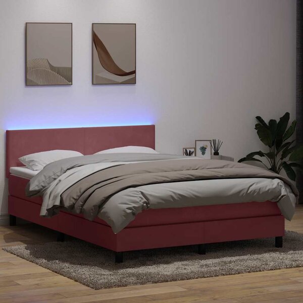 Box Spring krevet s madracem i LED ružičasti 160x220 cm baršun - Ružičasti / 160 x 220 cm
